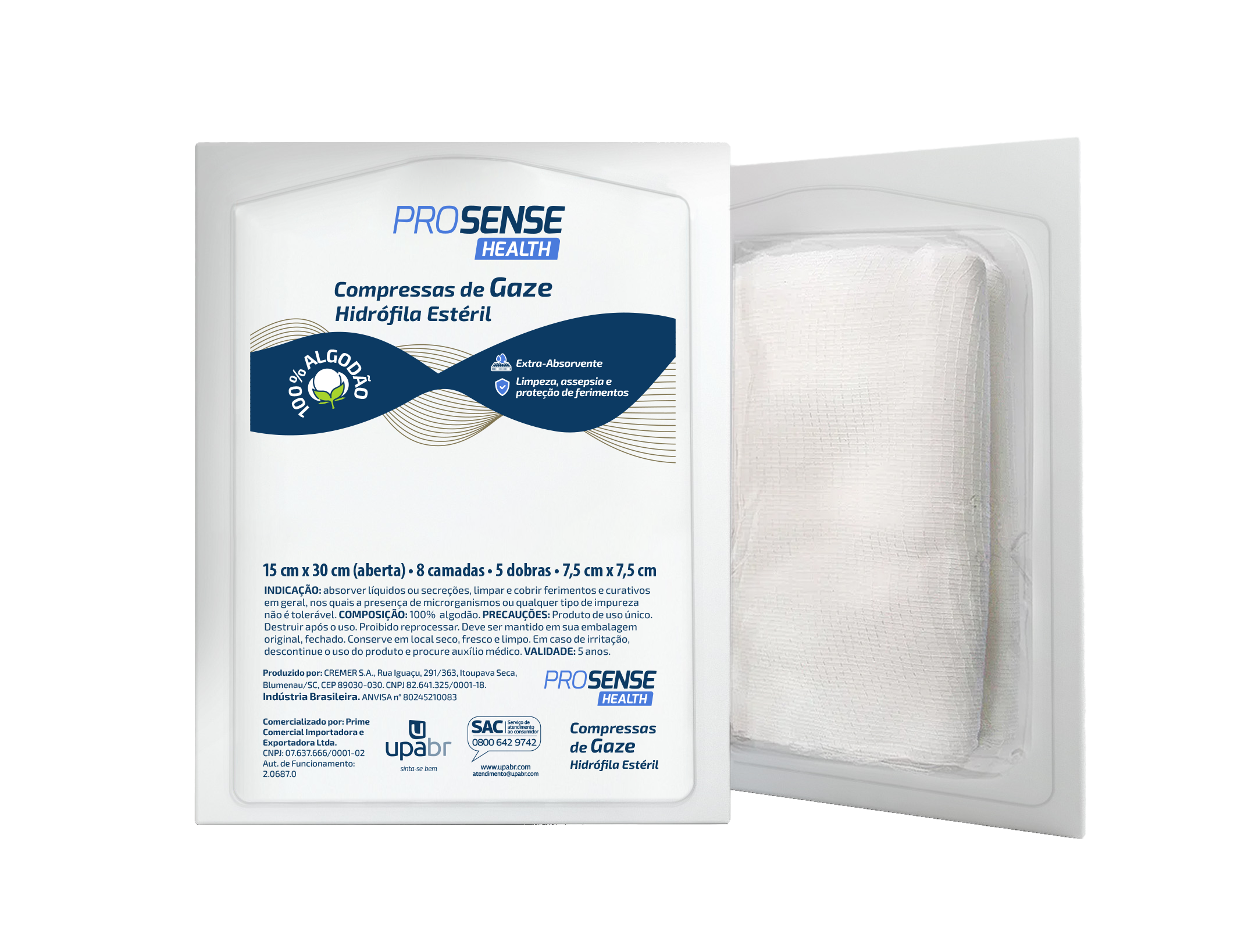 COMPRESSA ESTERIL ETO PROSENSE HEALTH 11F 7,5 X 7,5CM C/ 5 UN