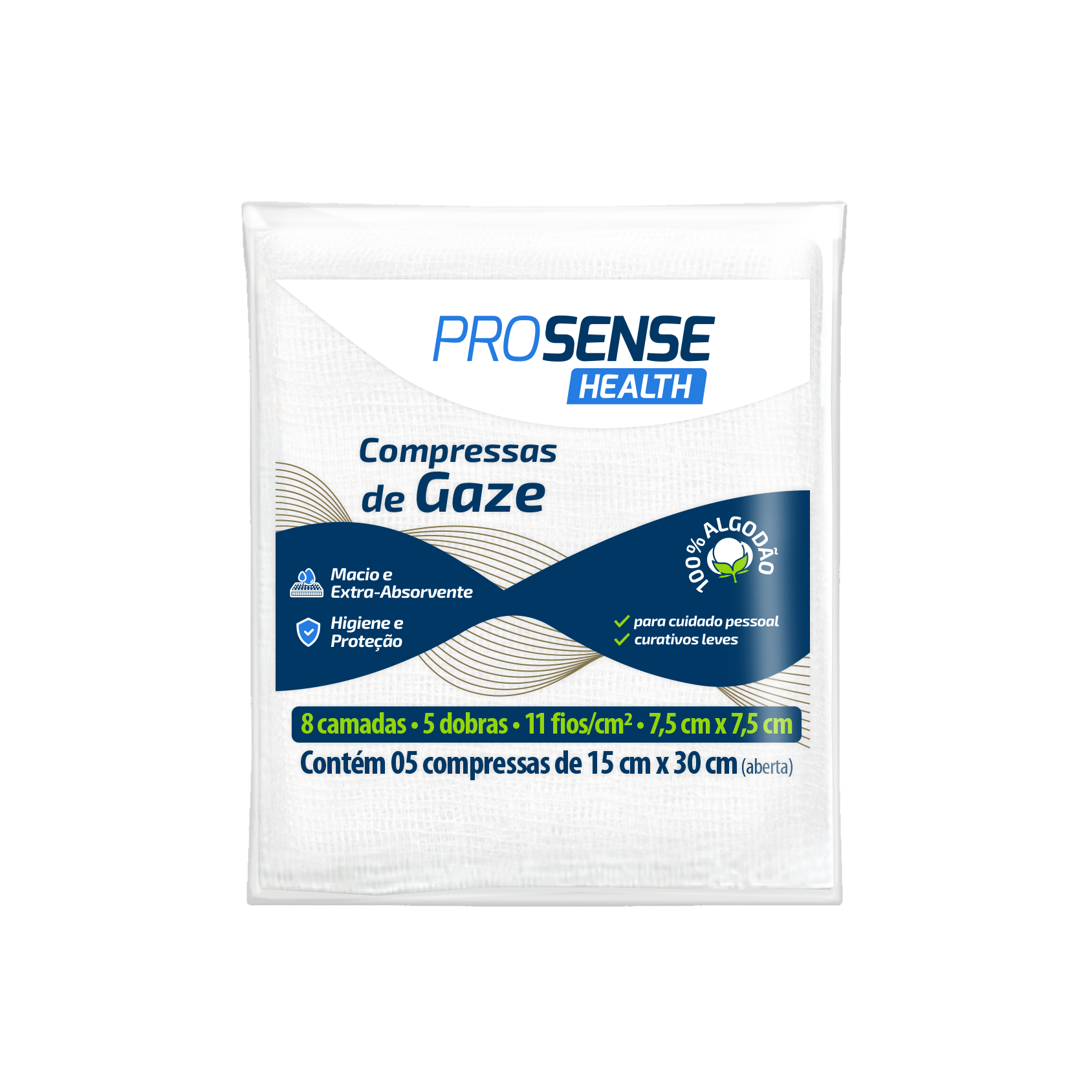 COMPRESSA NAO ESTERIL PROSENSE HEALTH 11F 7,5 X 7,5CM C/ 5 UN